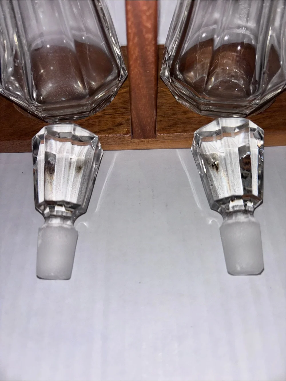 vintage Bohemia Glass Set with Wooden Stand